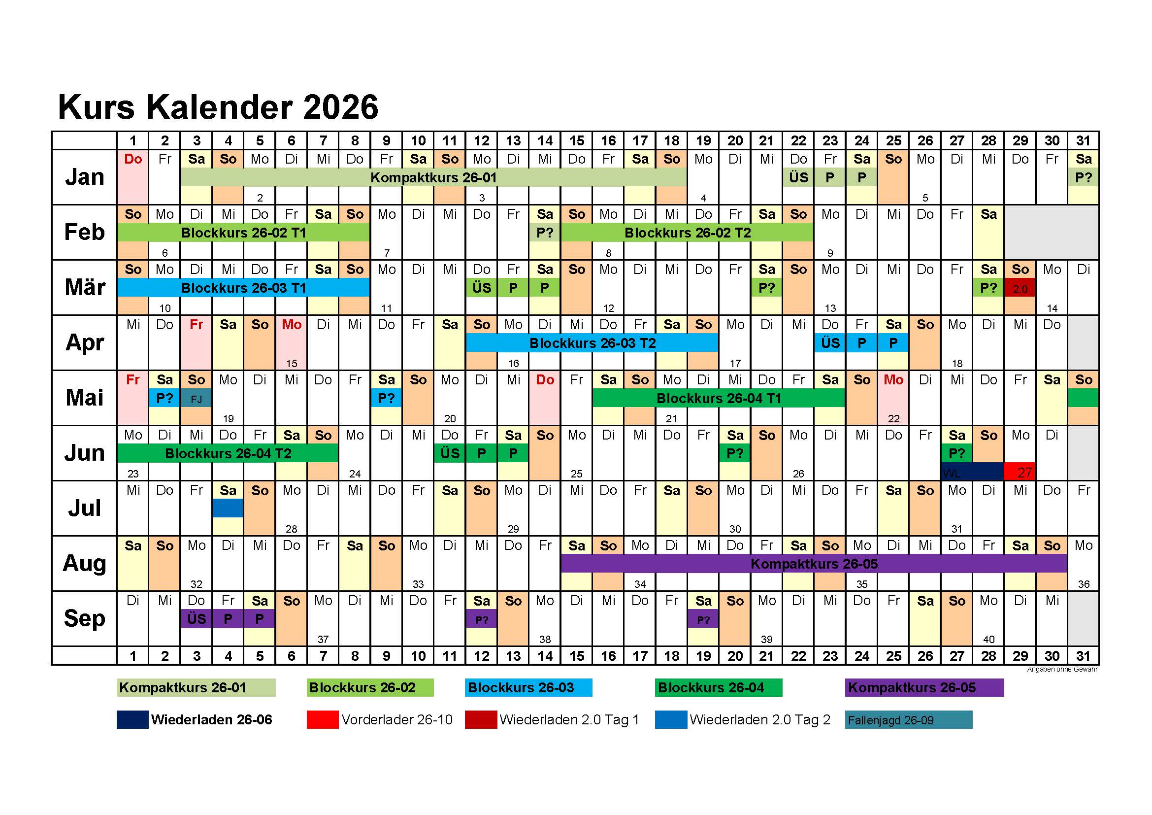 Kurskalender 2025 1. Jahreshälfte