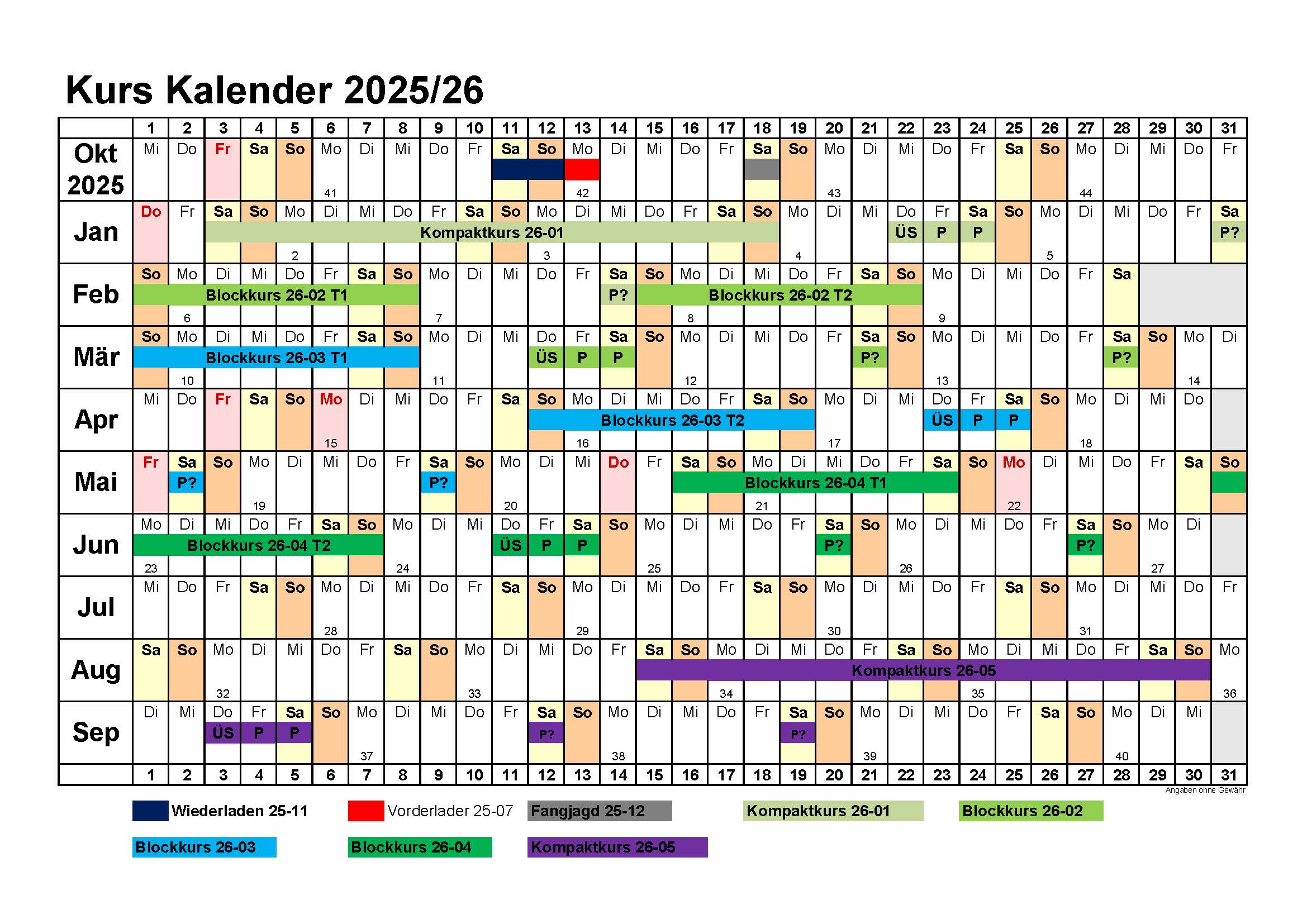 Kurskalender 2025 1. Jahreshälfte